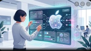 Футуристическая иллюстрация нейронных сетей и искусственного интеллекта Apple для статьи о настройке технологий 2026 года